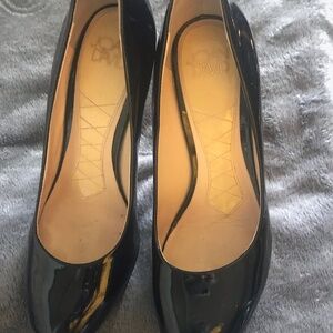 Joan & David Black Flipp Patent Leather Stiletto Platform High Heels Pumps 7M